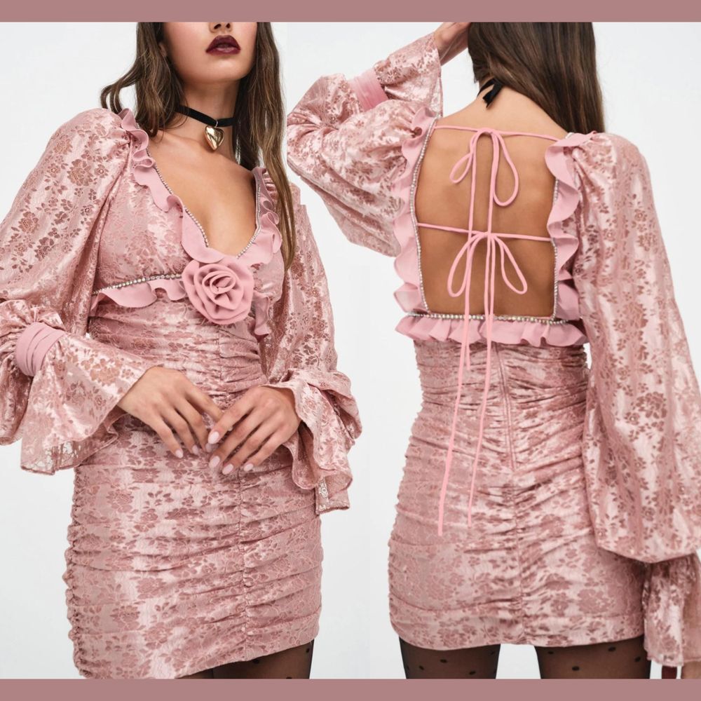 NWT $279 For Love and Lemons [ Small ] Long Sleeve  Shawn Mini‎ Dress Pink